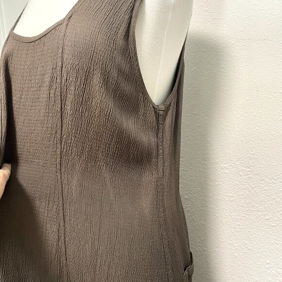 FLAX Crepe Sleeveless Long Maxi Dress Square Neck Lagenlook Brown size Medium - Picture 9 of 10